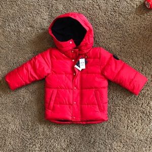 GAP 3T Winter Jacket Red Zip UP Hooded NWT